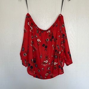 Papermoon, size small, off the shoulder, burnt orange/red floral blouse